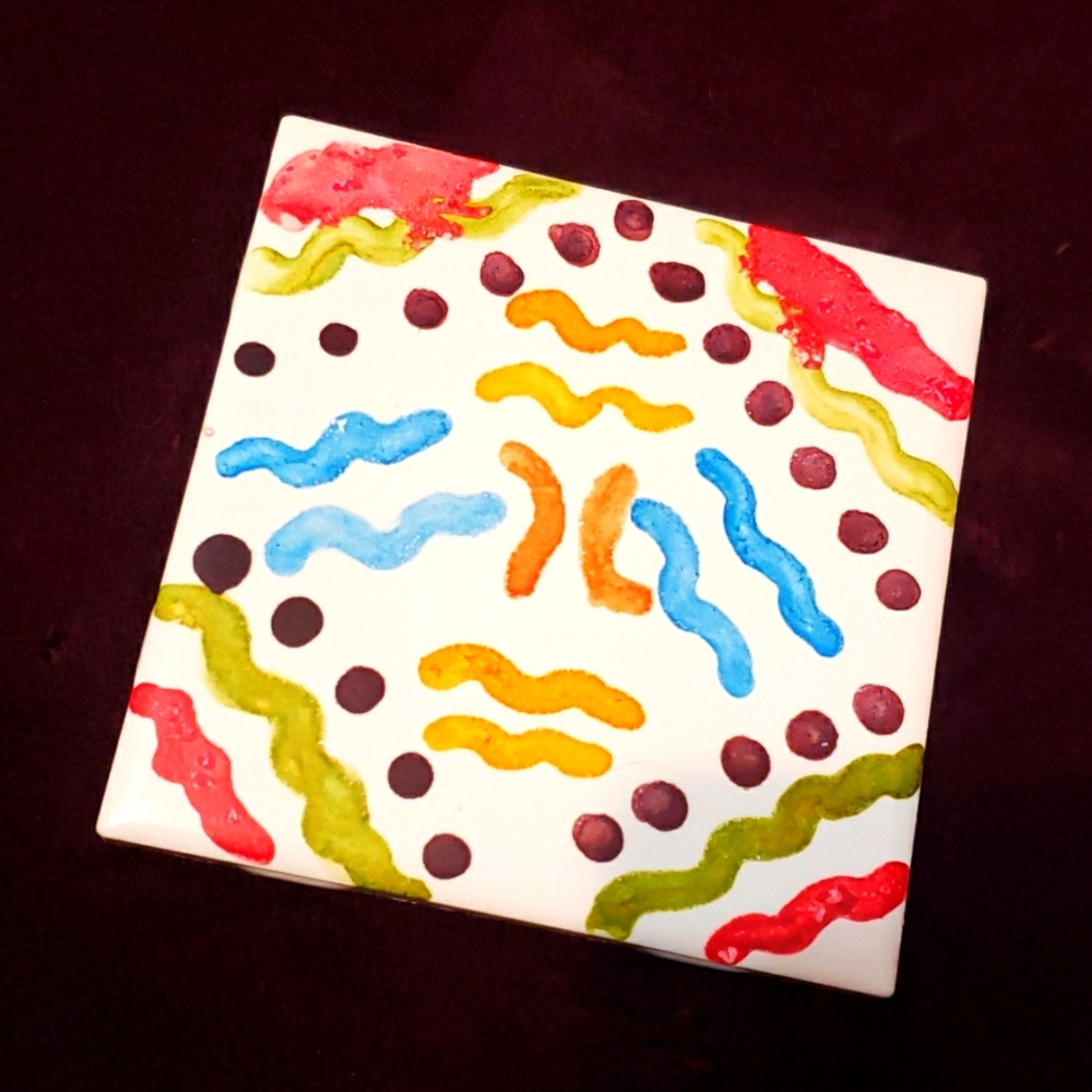 🔴 🆓️ FREE* Handmade Abstract Decorative Painted Ceramic Drink Coaster 🔴